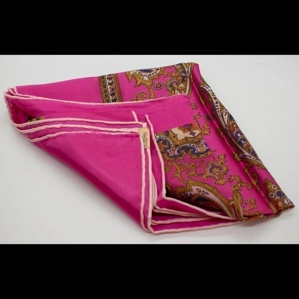 Rare Hand Rolled Vintage Acetate Scarf Floral Pink 20x28 Inch - Picture 3 of 3